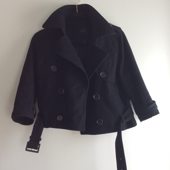 Black cropped pea coat with convertible sleeves - Picture 4 of 10